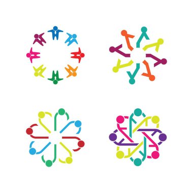 Sekiz kişiyi birbirine bağlayan bir topluluk logosu koleksiyonu