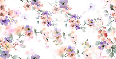 Bilgisayar çiçek illüstrasyonu çizdi. Suluboya Çiçekler. El işi.