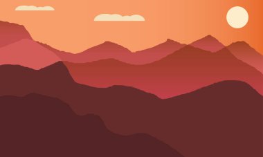 Manzara dağ manzaralı arka plan. Gün batımı dağlarının silueti.