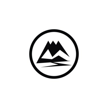 Dağ logosu minimalisti, logo gezisi. Soyut dağ logosu modern tasarım şablonu. Görüntü Siyah ve Beyaz