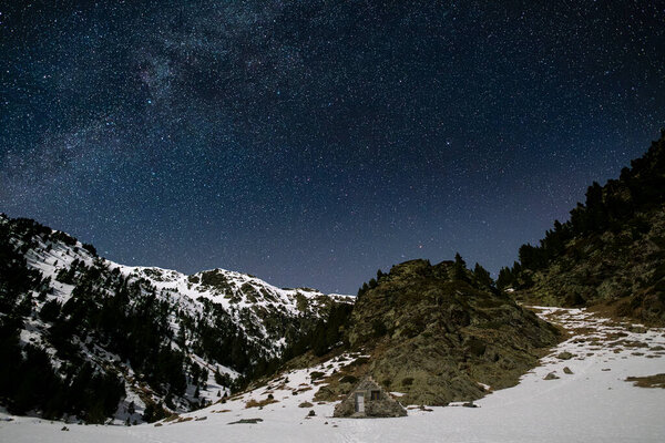 Starry night in the Pyrenees in winter