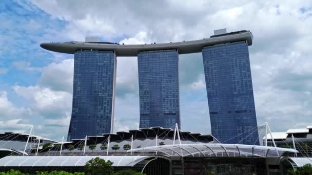 Flygfoto Med Drönare Från Marina Bay Sands Singapore — Stockvideo