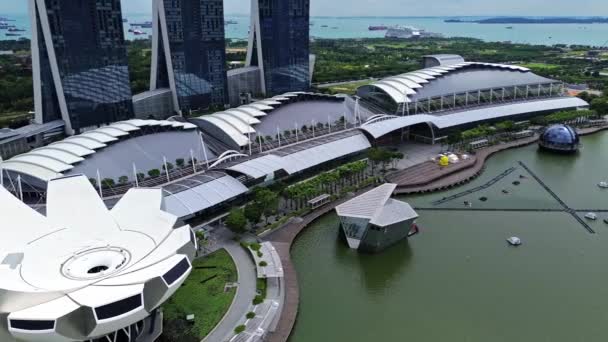 Légi Drónfelvételek Marina Bay Sandsről Szingapúrban — Stock videók