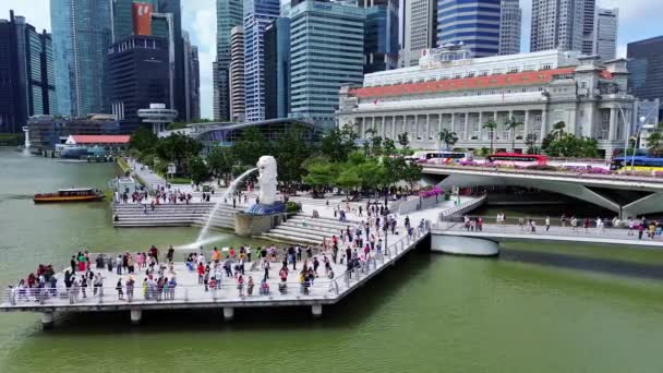 Hava Aracı Merlion Görüntüsünü Ortaya Çıkardı Merlion Park Singapur Daki — Stok video