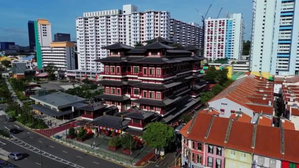 Singapur Daki Buda Dişi Kalıntısı Tapınağı Nın Hava Görüntüleri Çin — Stok video