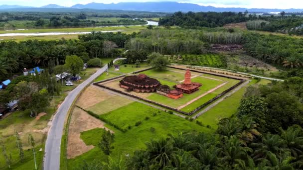 Wideo Lotu Świątyni Muara Takus Prowincji Riau Indonezji Słynny Buddyjski — Wideo stockowe