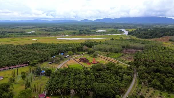 Flygfoto Video Muara Takus Temple Riau Provinsen Indonesien Ett Berömt — Stockvideo