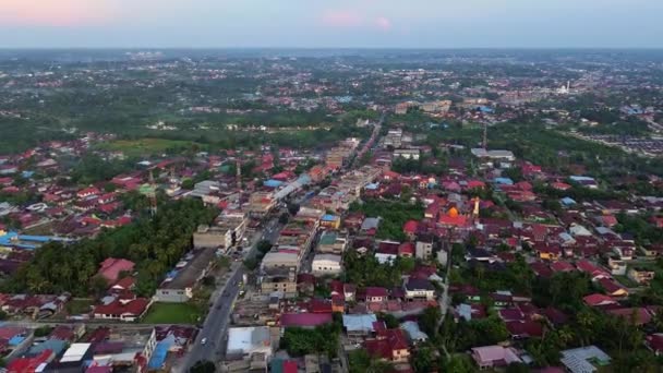 Aerial Wideo Miasta Pekanbaru Podczas Zachodu Słońca Stolica Prowincji Riau — Wideo stockowe