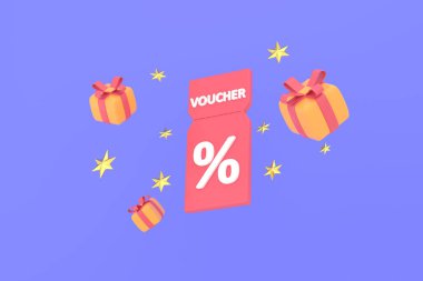 Üç boyutlu. İndirim kuponları ve hediye kutuları..