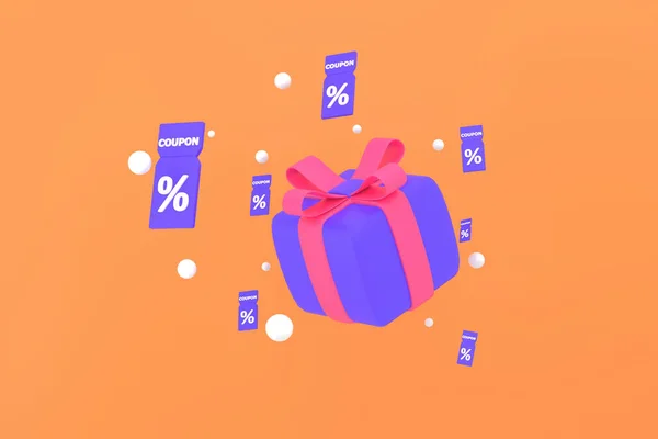 stock image 3D. Sale coupons and gift boxes composition.