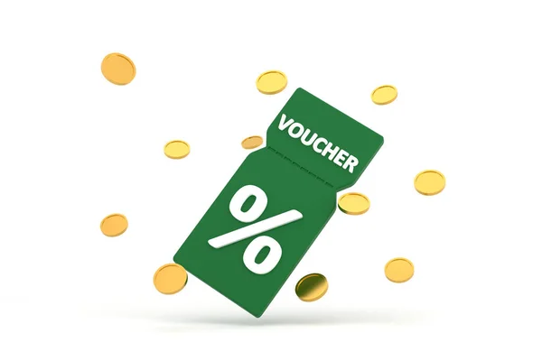 Discount Coupon Percentage Sign Coins Voucher Card Cash Back Coupon — Stock Photo, Image