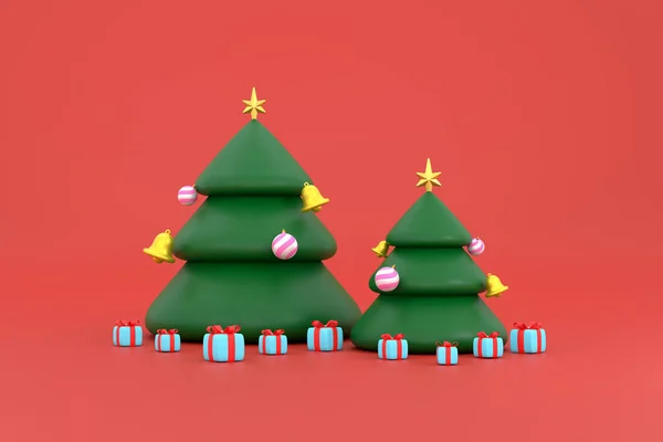 圣诞树上有星星 铃铛和礼品盒 圣诞快乐 新年快乐 — 图库照片