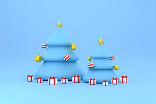 Árbol Navidad Con Estrella Campana Caja Regalo Feliz Navidad Feliz — Foto de Stock