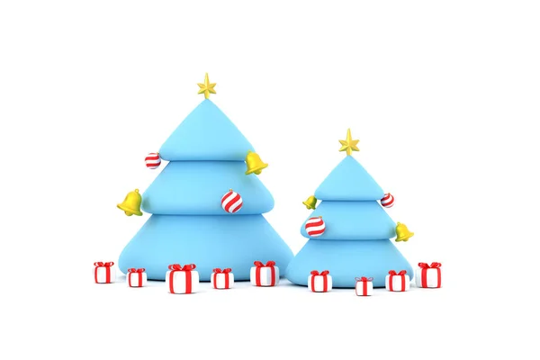 Vánoční Stromek Hvězdičkou Zvonečkem Dárkovou Krabicí Veselé Vánoce Šťastný Nový — Stock fotografie