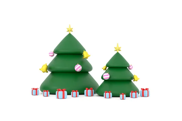Різдвяне Дерево Зіркою Дзвоном Подарунковим Ящиком Веселого Різдва Щасливого Нового — стокове фото