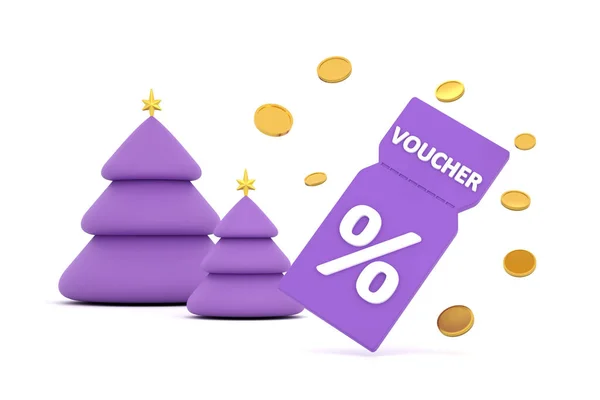 Discount Coupon Percentage Sign Coins Voucher Card Cash Back Christmas — Stock Photo, Image