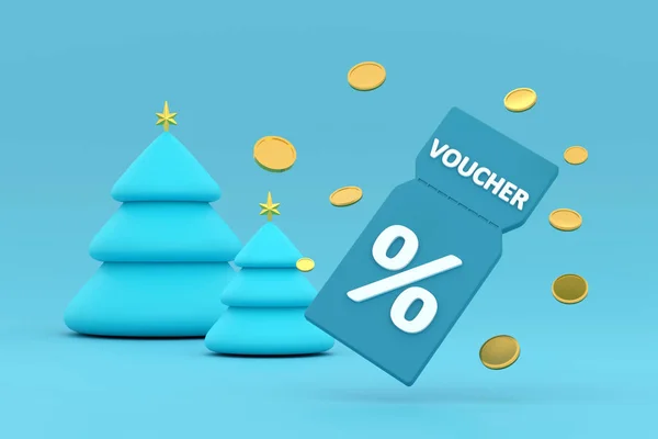 Ben Kedvezmény Kupon Százalékjel Érmékkel Voucher Kártya Készpénz Vissza Karácsonyfa — Stock Fotó