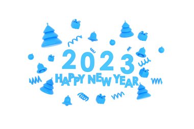 Üç boyutlu. Mutlu yıllar 2023, Mutlu Noeller Noel ağacı, hediyeler, çan, Noel bal