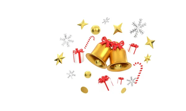 Feliz Fundo Natal Com Ornamentos Ouro Brilhante Flocos Neve Presente — Fotografia de Stock