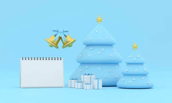 3Dだ 新年のカレンダー 陽気なクリスマスと幸せな新年クリスマスツリーとGif — ストック写真