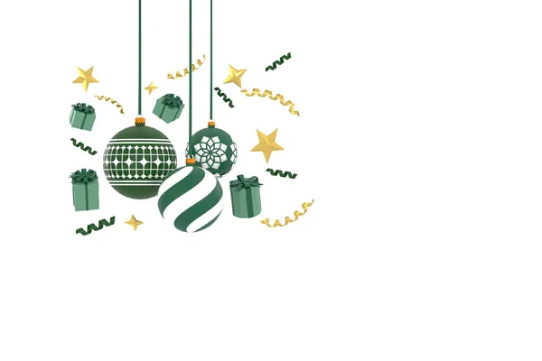 3Dだ メリークリスマスとハッピーニューイヤーの背景 ボールボールの装飾が施されたギフトボックス — ストック写真