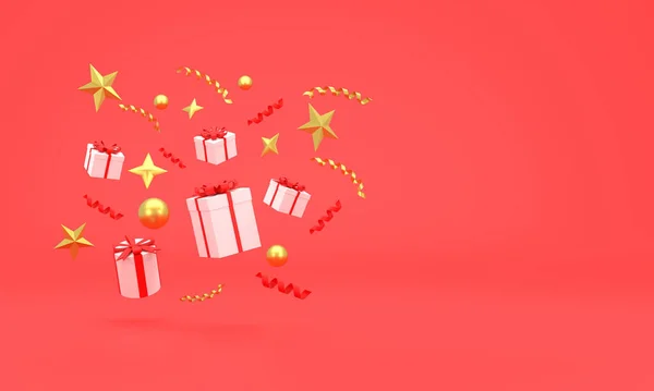 Fundo Natal Com Caixas Presente Estrelas Círculos Ouro — Fotografia de Stock