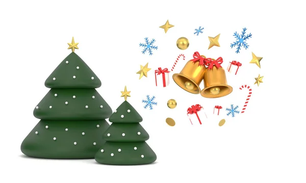 Веселий Різдвяний Фон Сяючими Золотими Прикрасами Ялинка Сніжинки Подарунок Цукерки — стокове фото