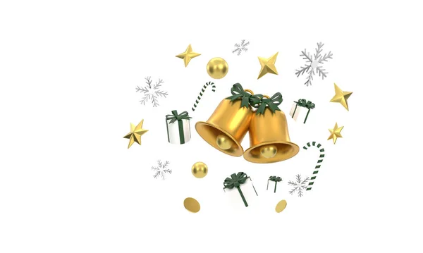 Feliz Navidad Fondo Con Brillantes Adornos Oro Copos Nieve Regalo —  Fotos de Stock