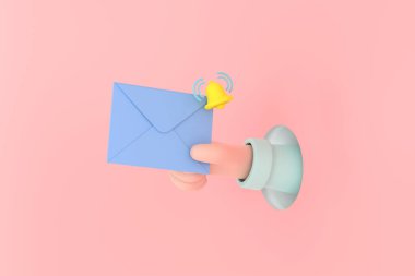 Üç boyutlu. Bir e-posta mesajı çan simgesi ile bildirim zarfı tut