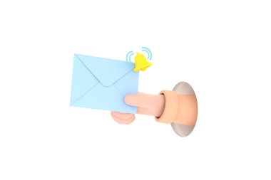 Üç boyutlu. Bir e-posta mesajı çan simgesi ile bildirim zarfı tut