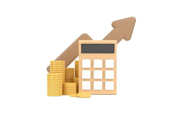 Минимальная Концепция Калькулятора Финансового Управления Калькулятор Стеком Монет Стрелками — стоковое фото