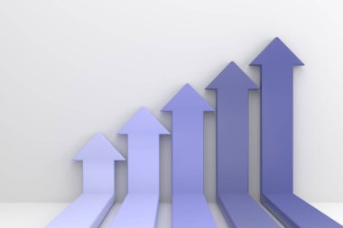 3D. infographics arrows rising on the wall, growth chart or graph investment - booming economic growt