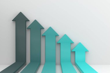 3D. infographics arrows rising on the wall, growth chart or graph investment - booming economic growt