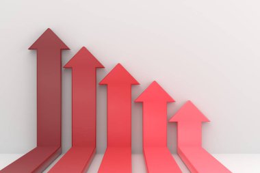 3D. infographics arrows rising on the wall, growth chart or graph investment - booming economic growt