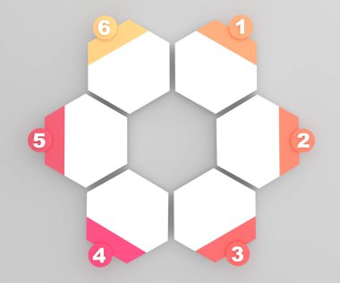 3D. illustration hexagon infographics six options. Template for brochure, web design.