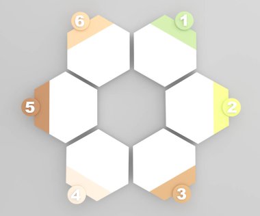 3D. illustration hexagon infographics six options. Template for brochure, web design.