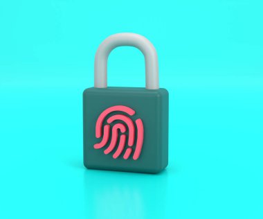 3D. biometric fingerprint password with padlock icon. security concept 