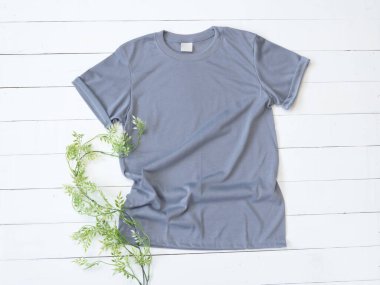 Grey T Shirt mockup on white wood background shirt template