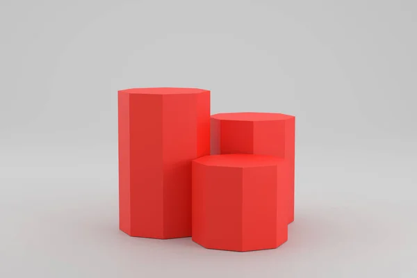 Elegante Pódio Octógono Vermelho Sobre Fundo Geométrico Para Apresentações Premium — Fotografia de Stock