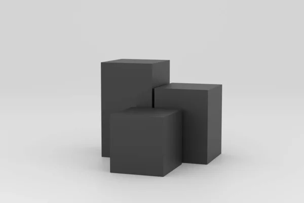 動的プレゼンテーションのための幾何学的背景に現代の黒の正方形の表彰台 — ストック写真
