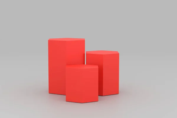 Элегантный Красный Шестиугольник Подиум Геометрическом Фоне Премиум Презентаций — стоковое фото