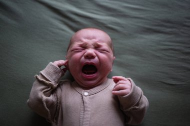 Melez, yeni doğmuş bebek yeşil bir muslin kundaklamasına sarılmış yatıyor..