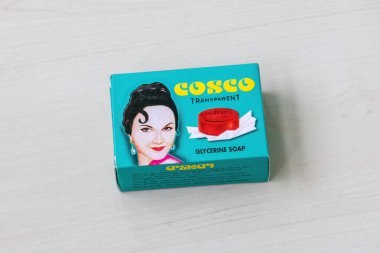 Cosco Transparent Glycerin Soap packet on wooden background. Kishoreganj, Bangladesh. 04 November, 2024. clipart