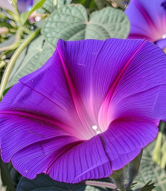 Parlak mor sabah ihtişamı mallow. Doğal güzelliklerin ve hassas taç yapraklarının çarpıcı yakın çekimi. Büyüme temaları, yeni başlangıçlar ve bahçe sükuneti için ideal
