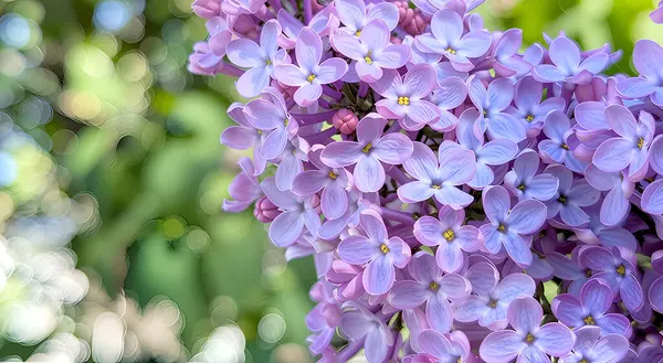 Çiçekli bir leylak dalı, bahar mucizesi gibi, boşluğu doldurur. Dört yapraklı her küçük çiçek narin, havadar bir bulut oluşturur.