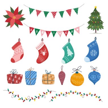 Düz tasarım noel ögesi koleksiyonu