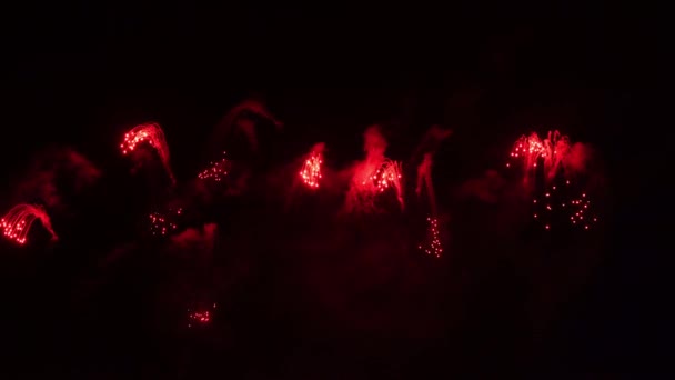 夜晚在河边燃放着美丽的烟火 — 图库视频影像