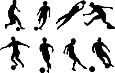 Futbol Futbolcusu Siluetleri çok farklı pozlarda.