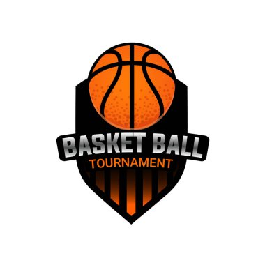 Basketbol Turnuvası Logo Rozeti. Logo tasarımı için şablonlar. Basket Topu Logosu Sembolü. Vektör izole illüstrasyonu.