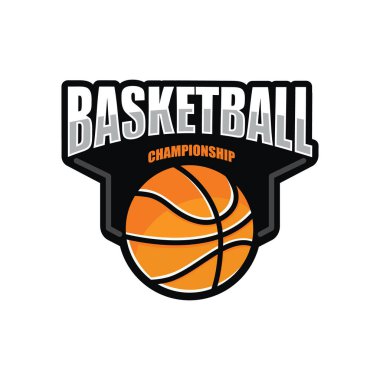 Basketbol Turnuvası Logo Rozeti ve Kalkanı. Turnuva basketbol kulübü amblemi, beyaz arka planda tasarım şablonu